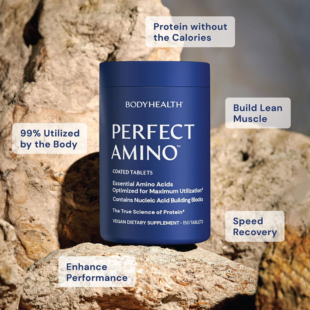 BodyHealth PerfectAmino (300 ct) Easy to Swallow Tablets, Essential Amino Acids Supplement with BCAAs, Vegan Protein for Pre/Post Workout &amp; Muscle Recovery with Lysine, Tryptophan, Leucine, Methionine
