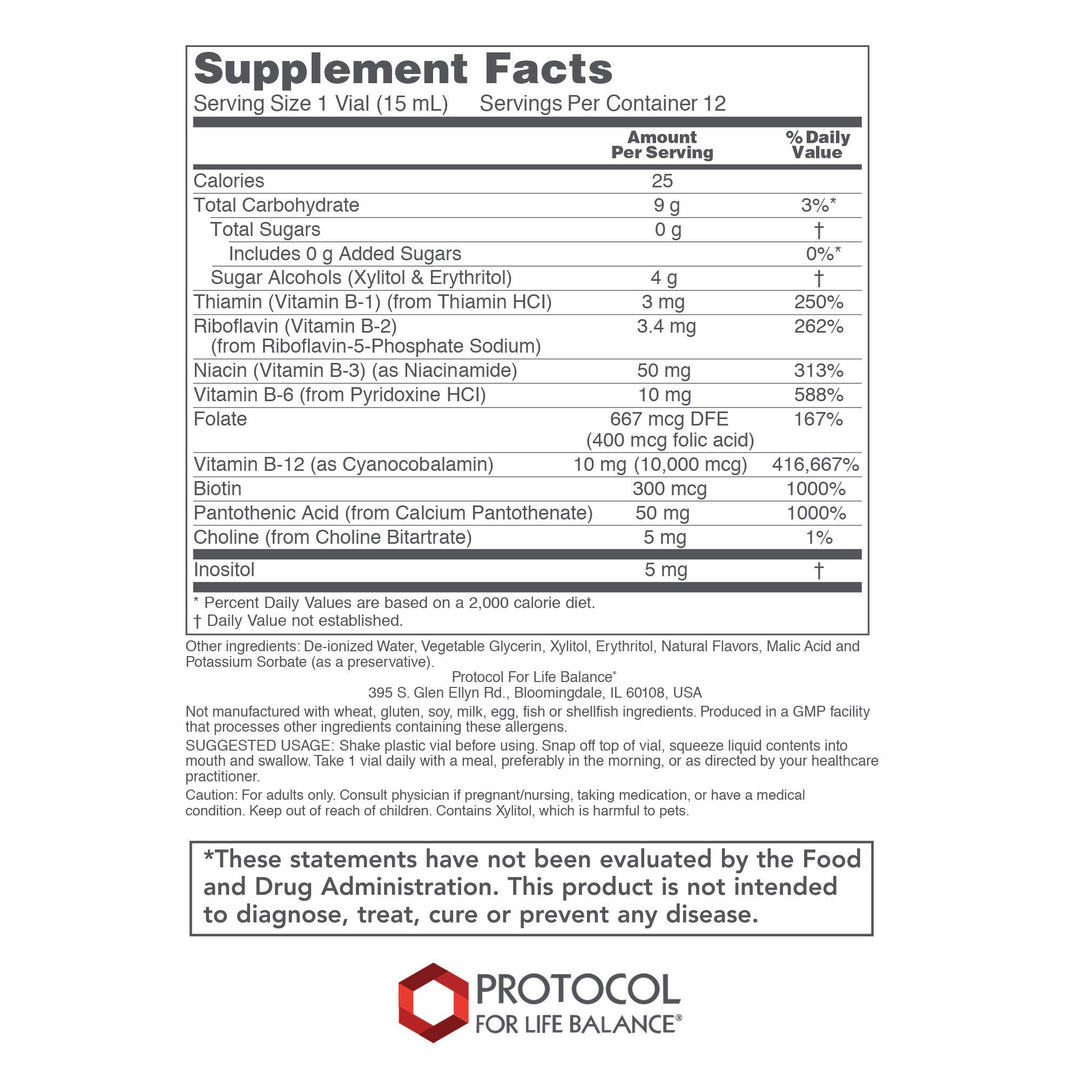PROTOCOL FOR LIFE BALANCE Nutri-Dose B-12 10,000mcg - Liquid Vitamin B-12 - for Energy, Nerve Health &amp; Metabolism Support* - with Folate &amp; Biotin - Convenient Vials - High Potency B-12-12