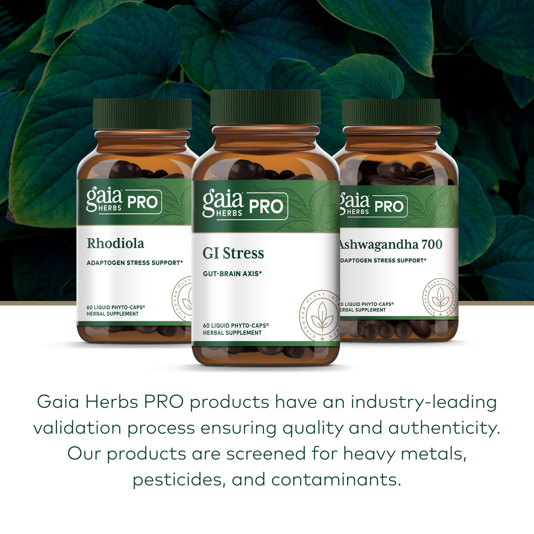 GAIA HERBS PRO GI Stress - Digestion Supplement for Times of Stress - Contains Holy Basil, Lemon Balm, Chamomile &amp; More - 60 Liquid Phyto-Caps
