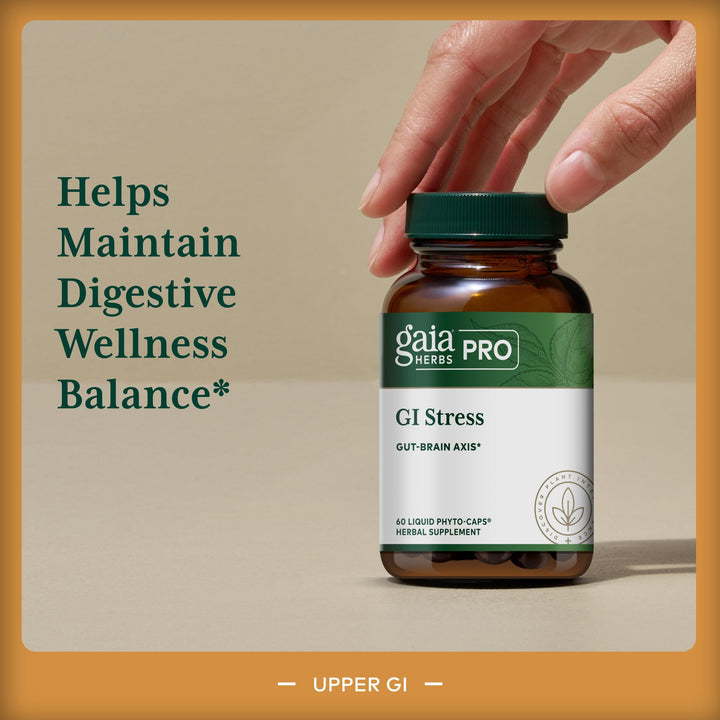 GAIA HERBS PRO GI Stress - Digestion Supplement for Times of Stress - Contains Holy Basil, Lemon Balm, Chamomile &amp; More - 60 Liquid Phyto-Caps