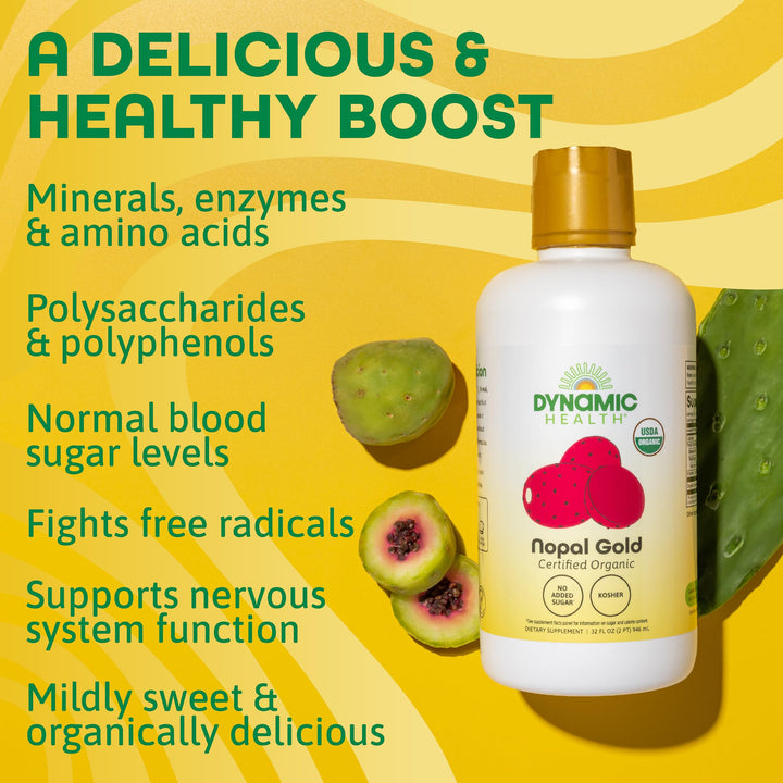 Dynamic Health Nopal Gold, Organic, No Additives, Antioxidant Support, Vegan, Gluten Free, Non-GMO, 32 Fl oz