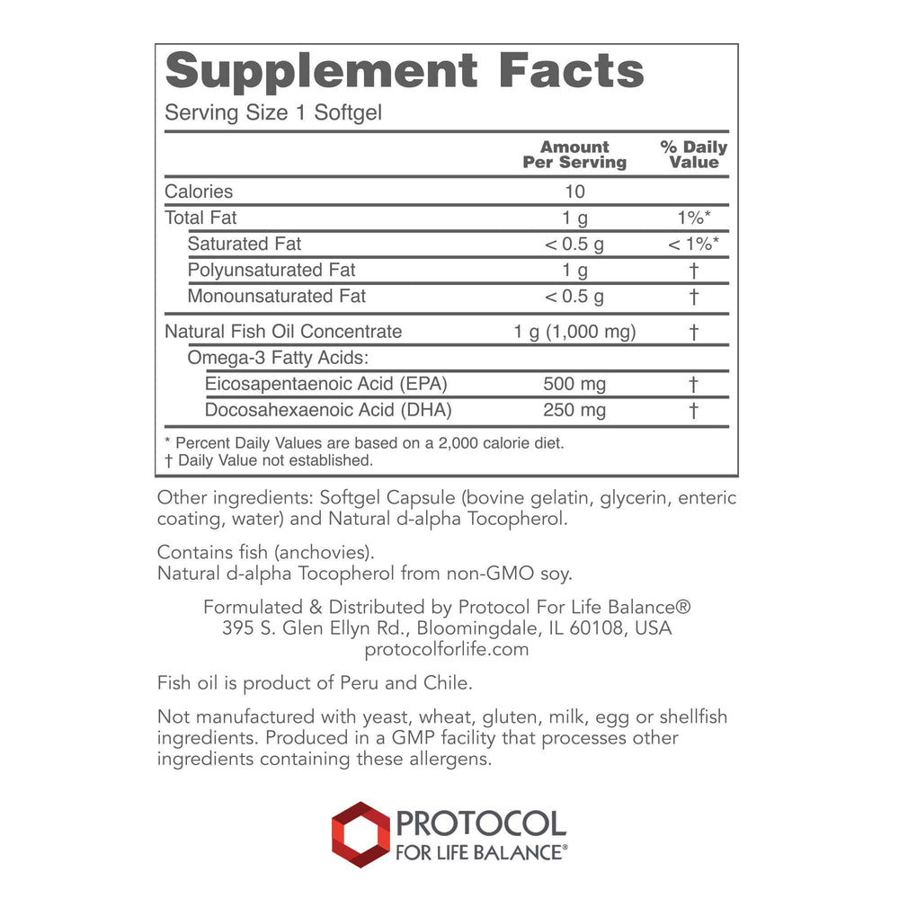 Dim Gray Protocol For Life Balance Molecularly Distilled Ultra Omega-3 500 EPA / 250 DHA 180 Softgels