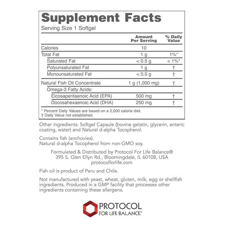 Dim Gray Protocol For Life Balance Molecularly Distilled Ultra Omega-3 500 EPA / 250 DHA 180 Softgels