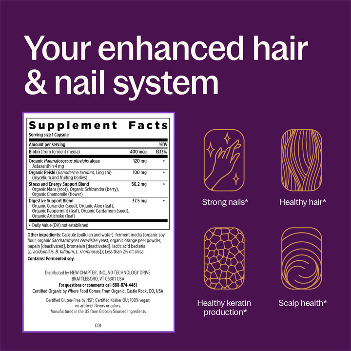 New Chapter Hair Skin &amp; Nails Vitamins - 1333% DV Biotin + Clinical-Strength Astaxanthin 4mg - Supports Keratin, Protects Collagen, Healthy Hair Growth - 1 Capsule Daily, 3rd Party Tested, 30 Count