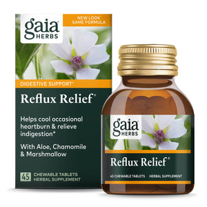 Gaia Herbs Reflux Relief - with Marshmallow Root, Chamomile, Aloe, Licorice, and High Mallow - Helps with Occasional Heartburn and Relieve Indigestion - 45 Chewable Tablets (45-Day Supply)