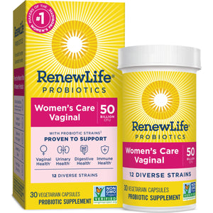 Renew Life Womens Wellness, Womens Care Probiotic, 4-in-1: Vaginal, Urinary, Digestive and Immune Support, 50 Billion CFU Per Capsule Guaranteed, 12 Strains; Shelf-Stable Probiotic, 30 ct.*