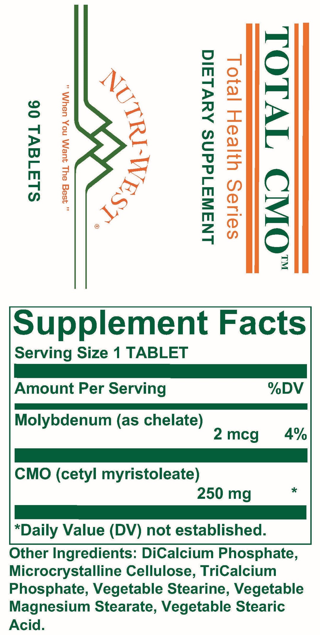 Nutri-West - Total CMO - 90 Tablets - Supplement Facts panel