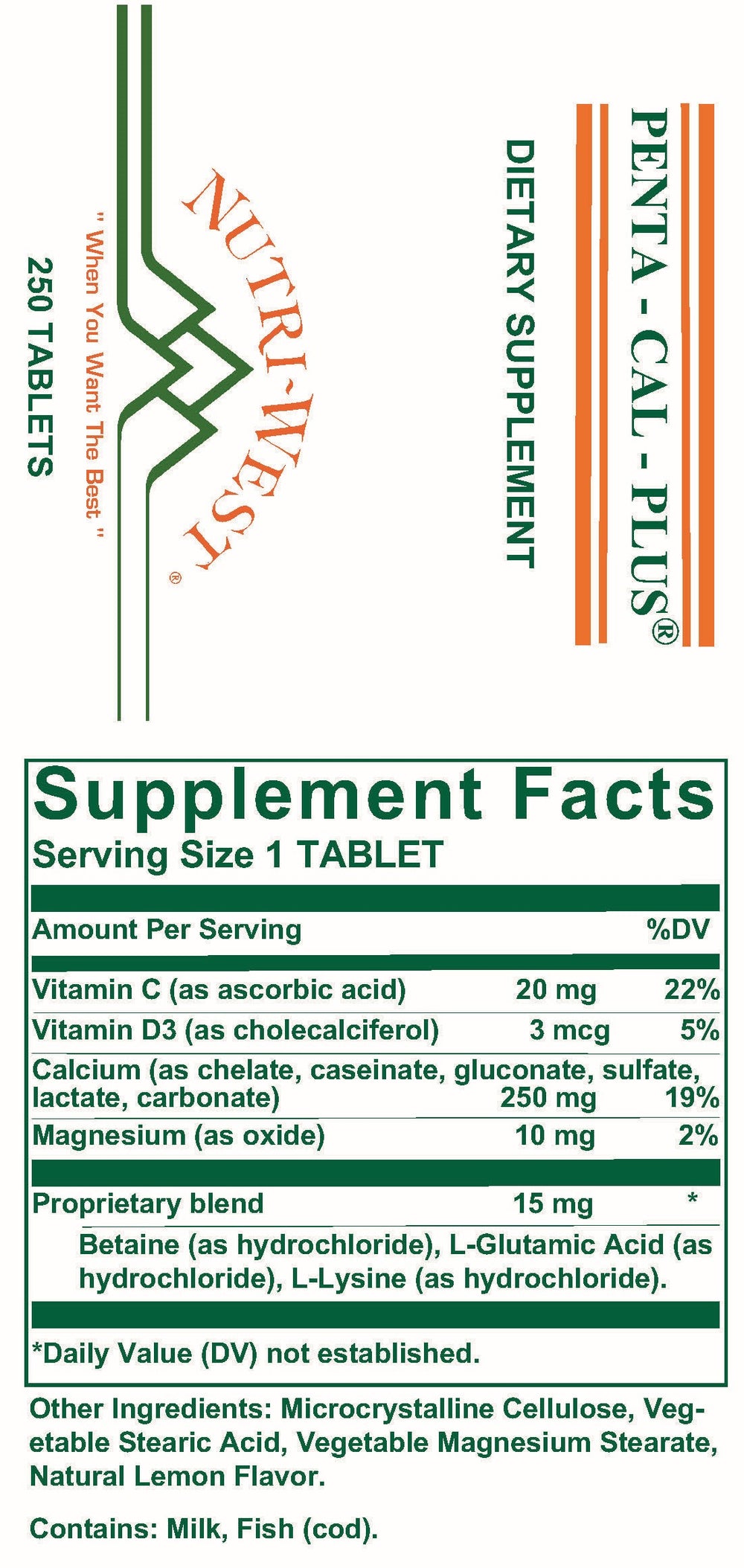 Nutri-West - Penta-Cal-Plus - 250 Tablets - Supplement Facts panel