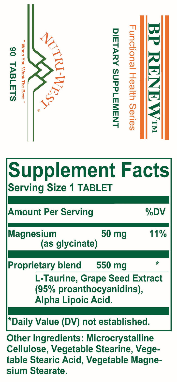 Nutri-West - BP Renew - 90 Tablets - Supplement Facts panel