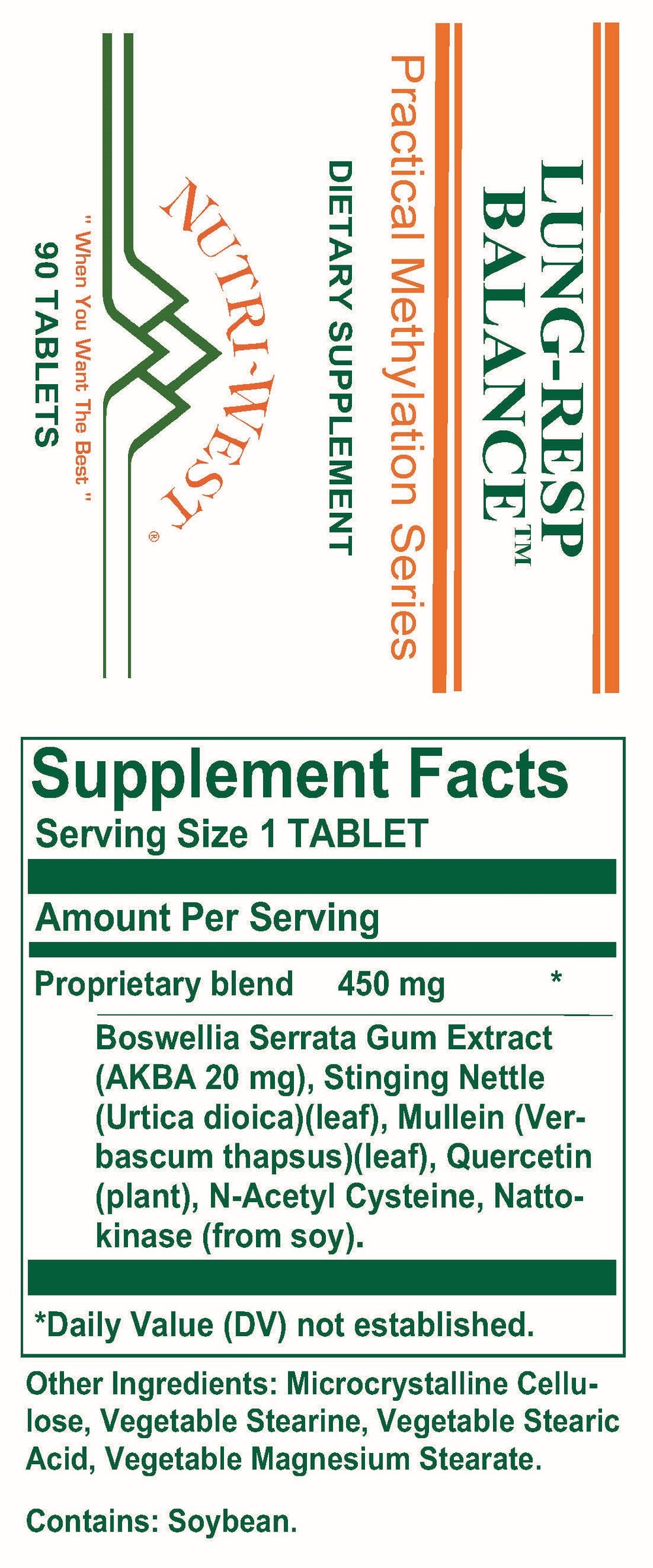 Nutri-West - Lung-Resp Balance - 90 Tablets - Supplement Facts panel