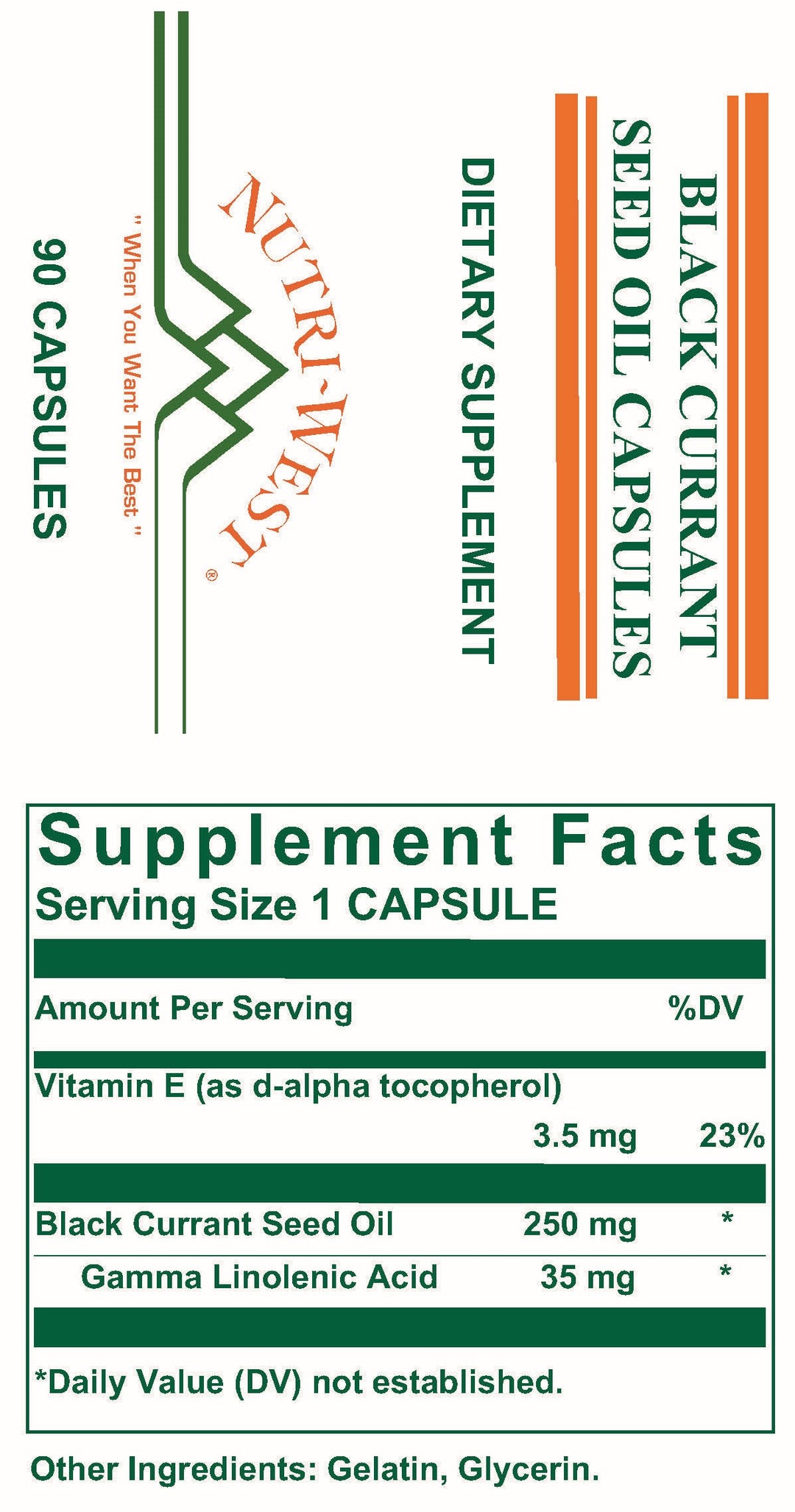 Nutri-West - Black Currant Seed Oil Capsules - 90 Capsules - Supplement Facts panel