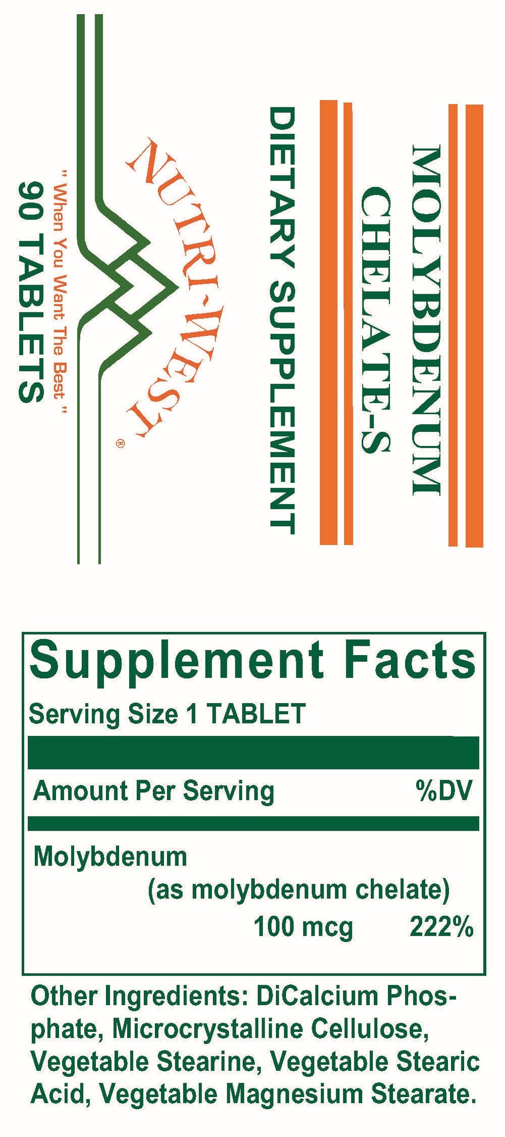 Nutri-West - Molybdenum Chelate-S - 90 Tablets - Supplement Facts panel