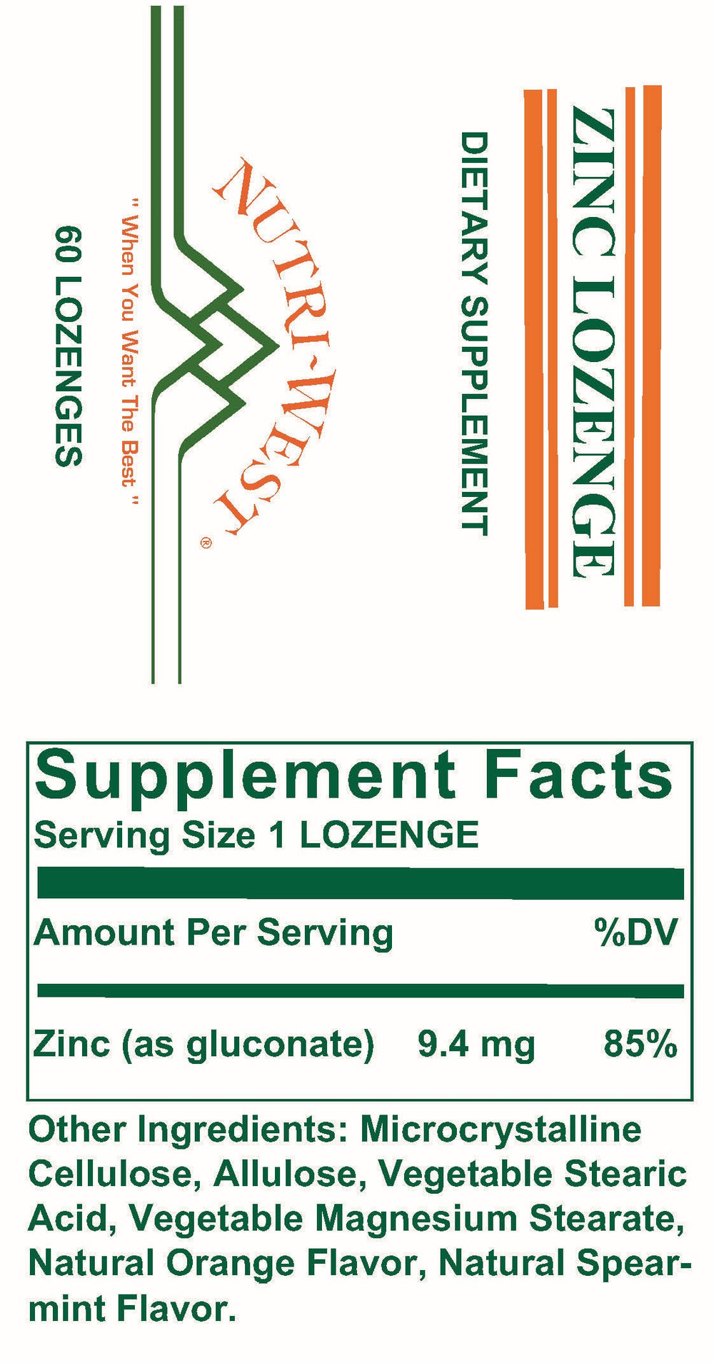 Nutri-West - Zinc-Lozenge - 60 Lozenges - Supplement Facts panel