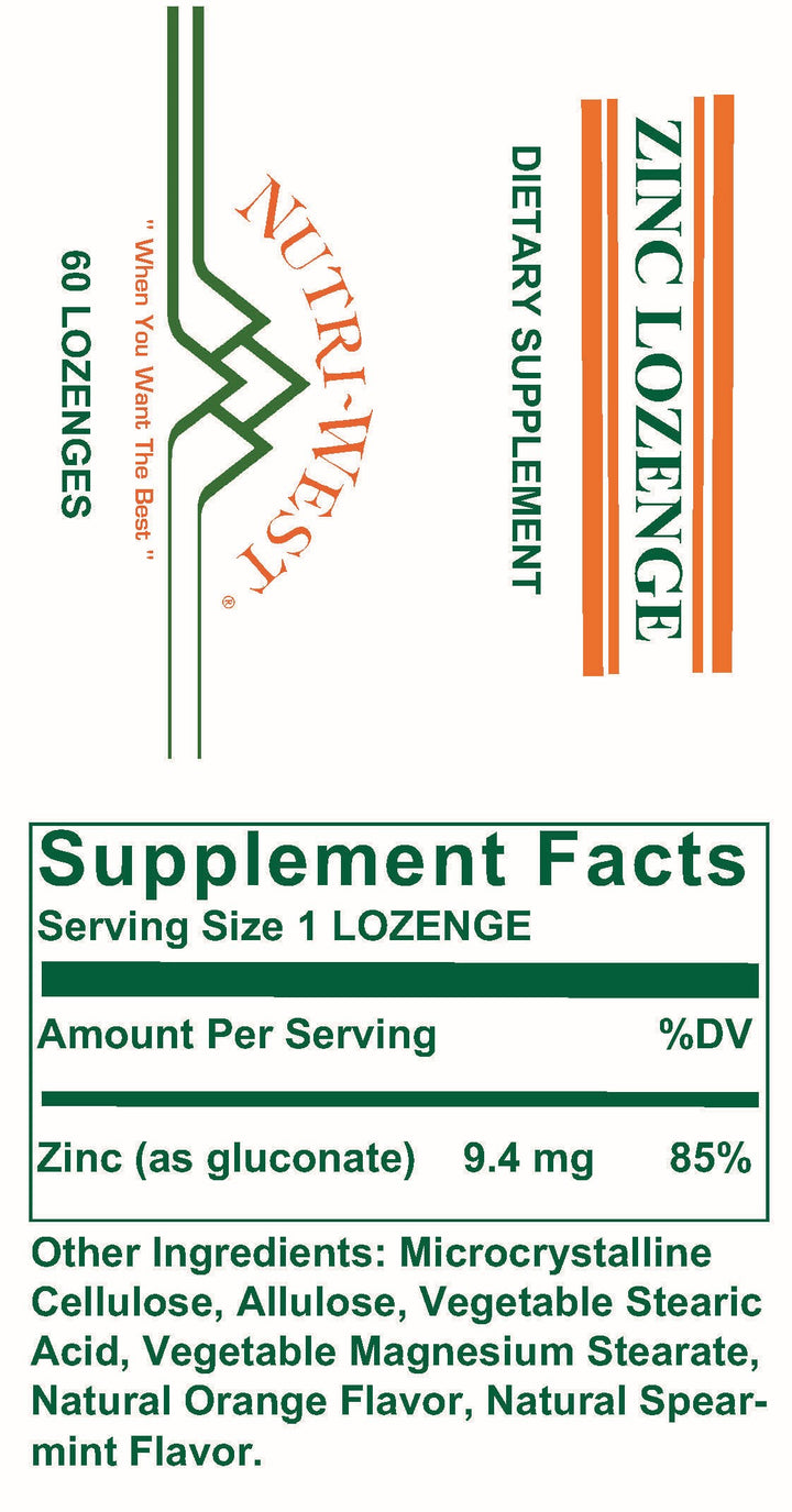Nutri-West - Zinc-Lozenge - 60 Lozenges - Supplement Facts panel
