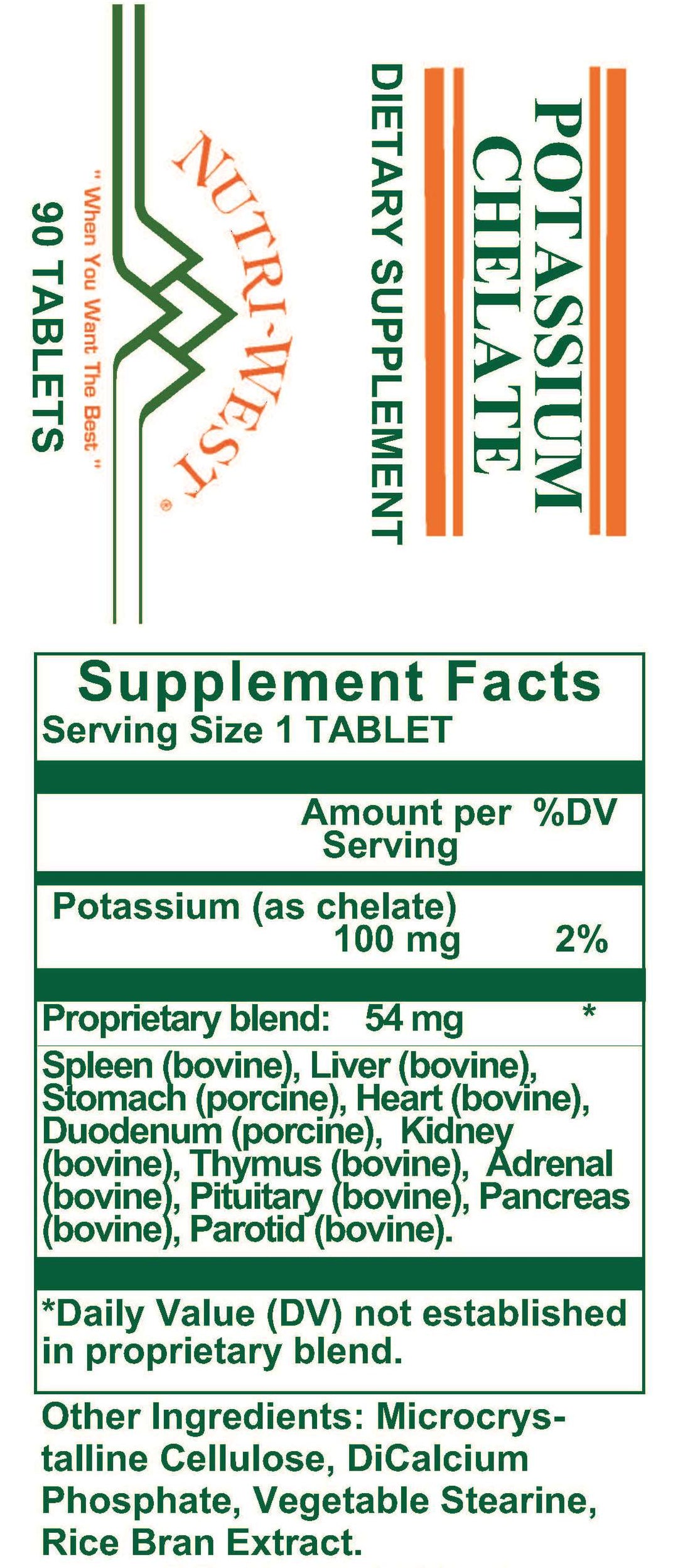 Nutri-West - Potassium Chelate - 90 Tablets - Supplement Facts panel