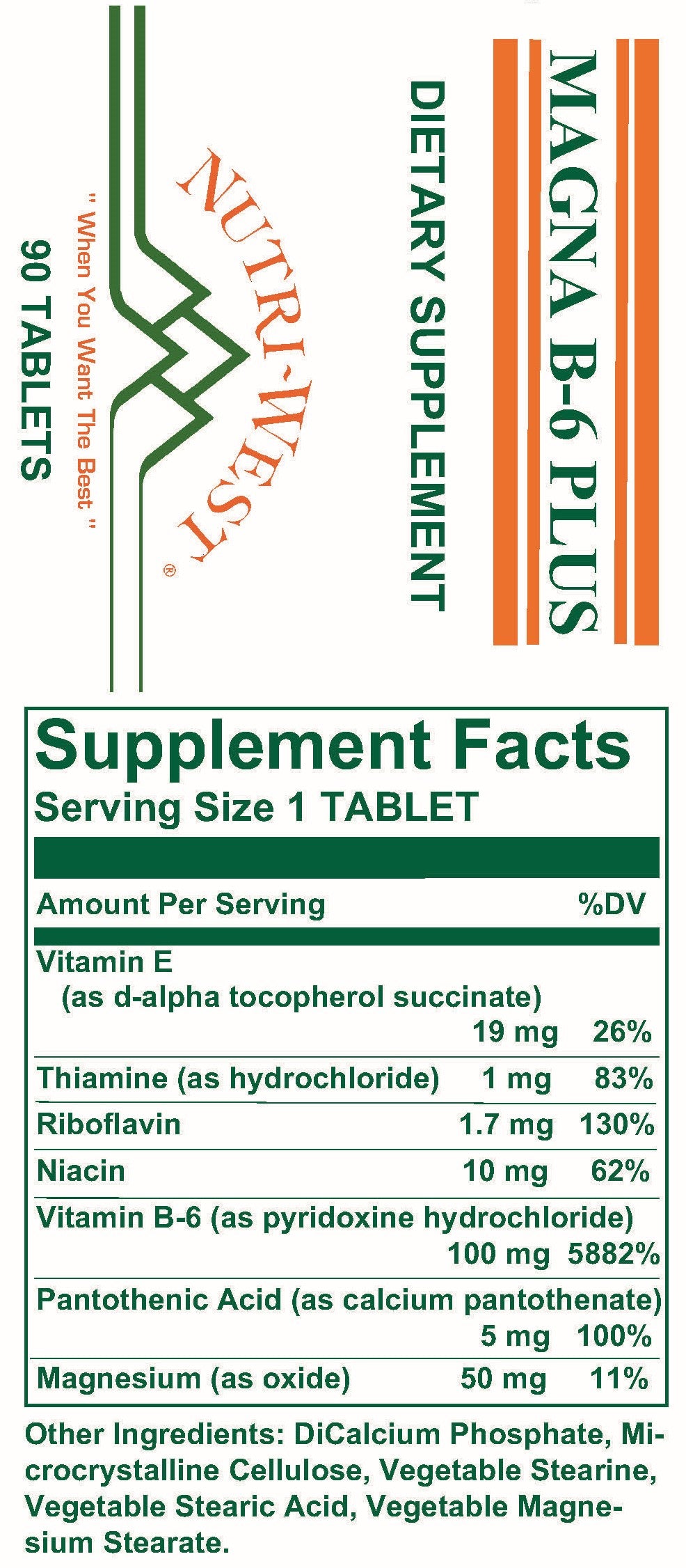 Nutri-West - Magna B-6 Plus - 90 Tablets - Supplement Facts panel