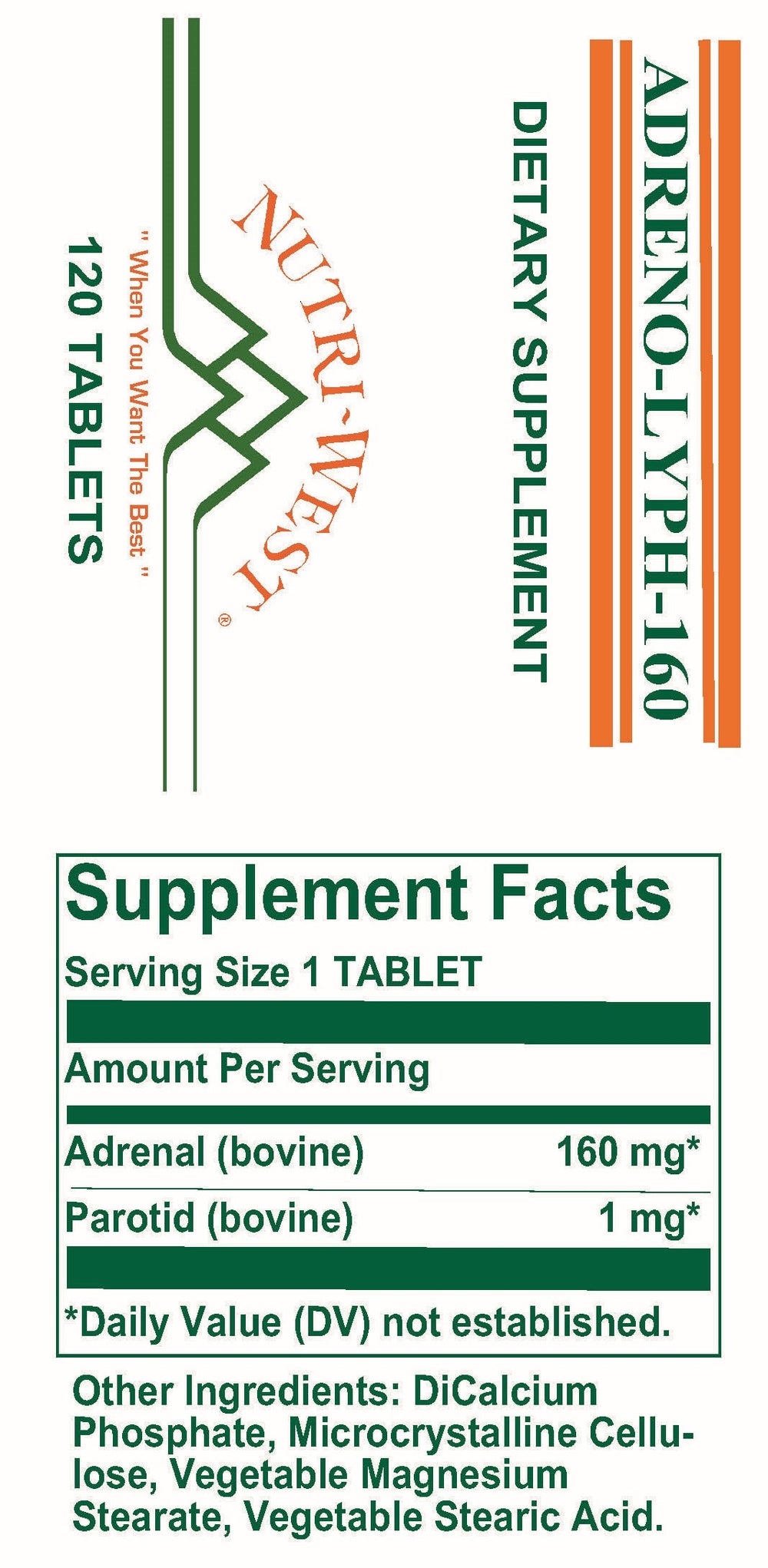 Nutri-West - Adreno-Lyph-160 - 120 Tablets - Supplement Facts panel