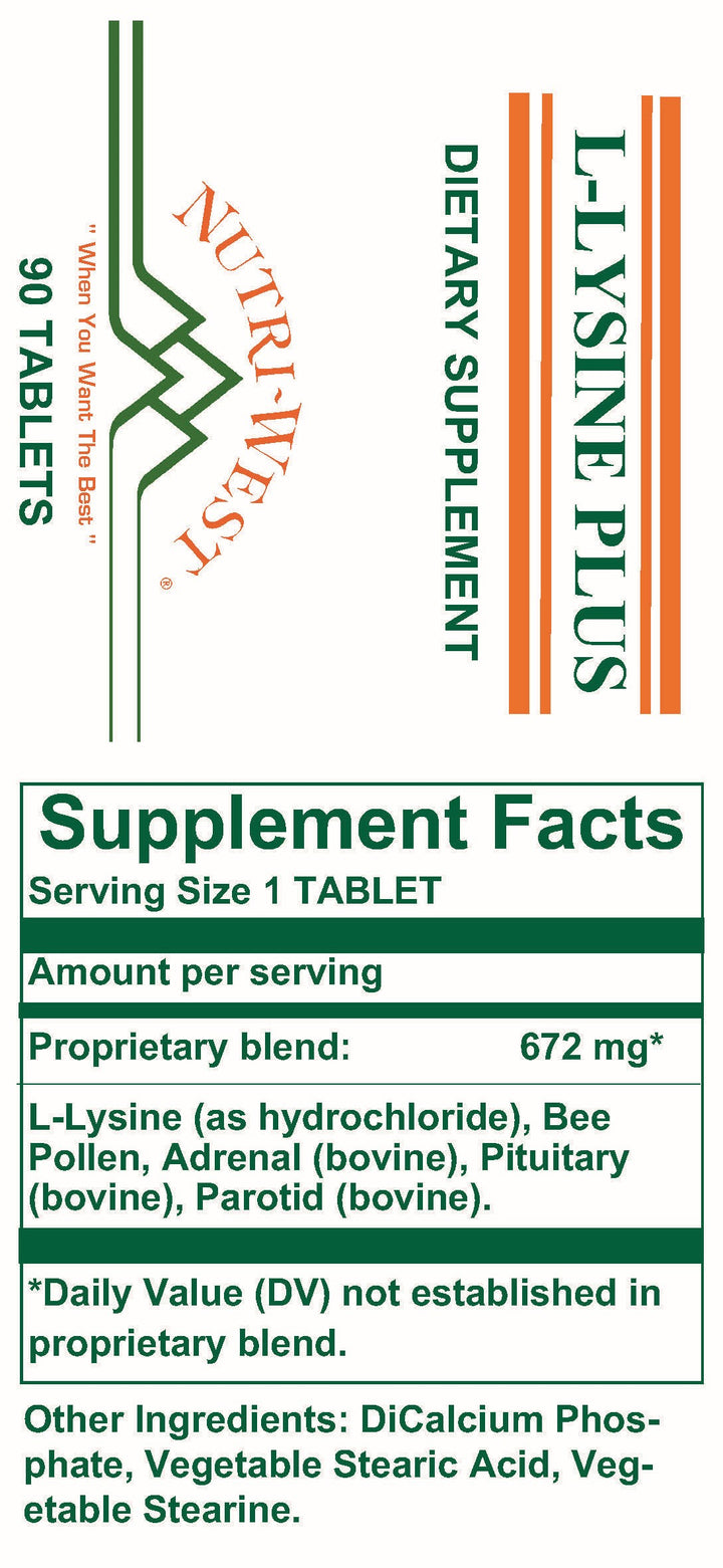 Nutri-West - L-Lysine Plus - 90 Tablets - Supplement Facts panel
