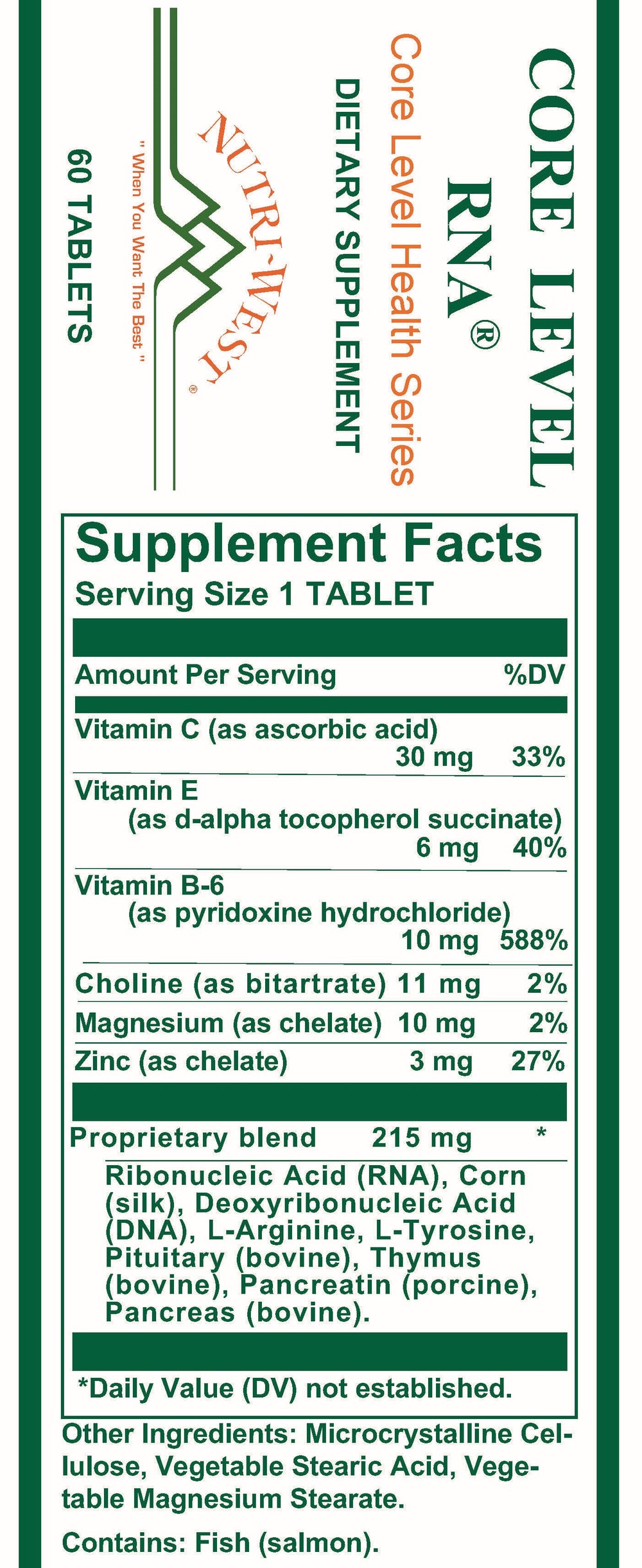Nutri-West - Core Level RNA - 60 Tablets - Supplement Facts panel