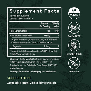 Gaia Herbs Pro Holy Basil Leaf - Stress Support Supplement with Holy Basil - Herbal Supplements to Support a Positive Mindset - 60 Liquid Phyto-Caps - The Oasis of Health