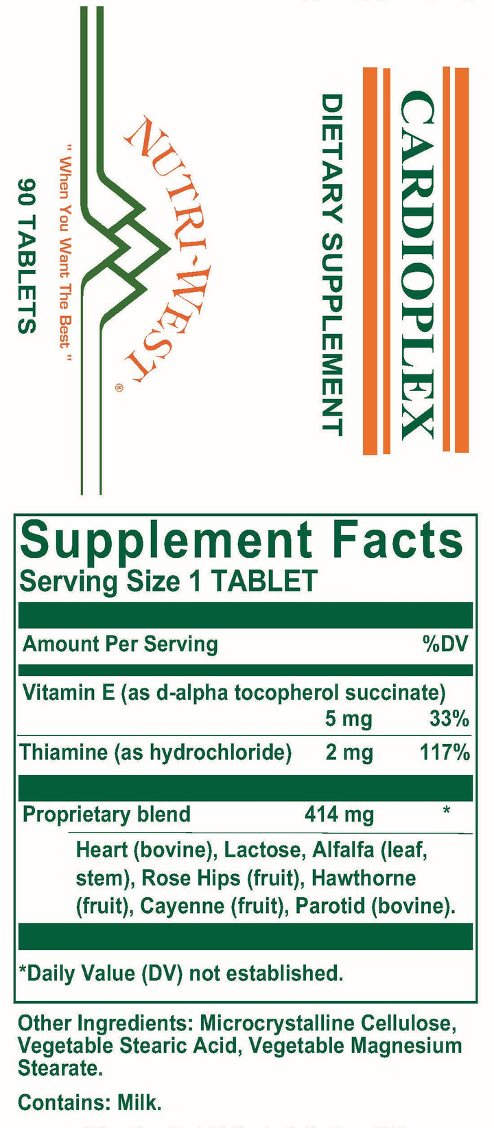 Nutri-West - Cardioplex - 90 Tablets - Supplement Facts panel