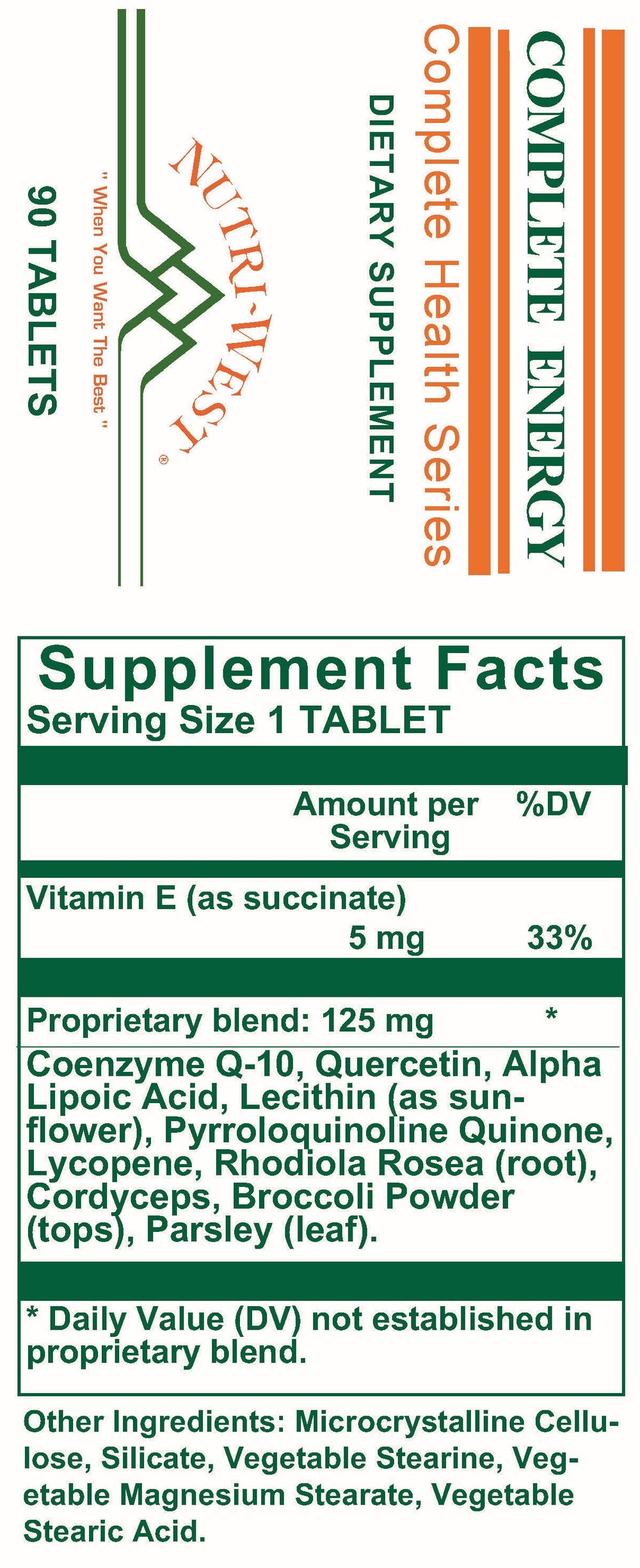 Nutri-West - Complete Energy - 90 Tablets - Supplement Facts panel