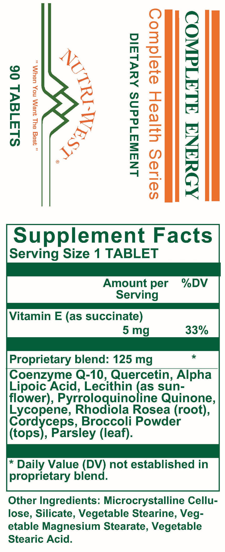Nutri-West - Complete Energy - 90 Tablets - Supplement Facts panel