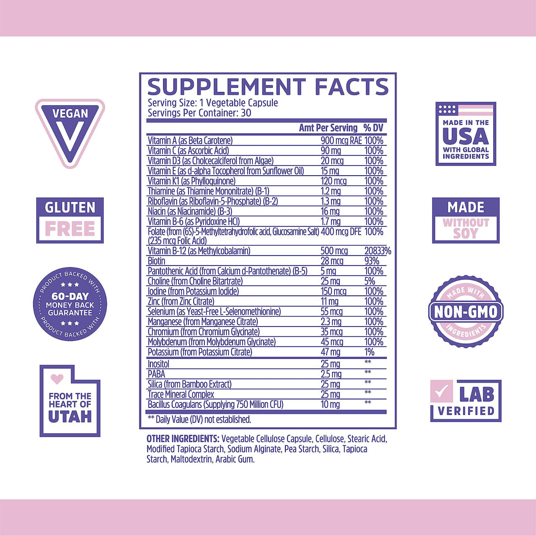 Zhou Daily Boost - Probiotic Multivitamin for Women &amp; Men, Immune Support, Antioxidant &amp; Eye Health Supplement with Vitamin A, Vitamin C, Biotin &amp; Folate for Adults - 30 Veggie Capsules