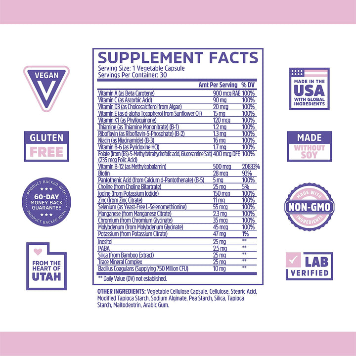 Zhou Daily Boost - Probiotic Multivitamin for Women &amp; Men, Immune Support, Antioxidant &amp; Eye Health Supplement with Vitamin A, Vitamin C, Biotin &amp; Folate for Adults - 30 Veggie Capsules