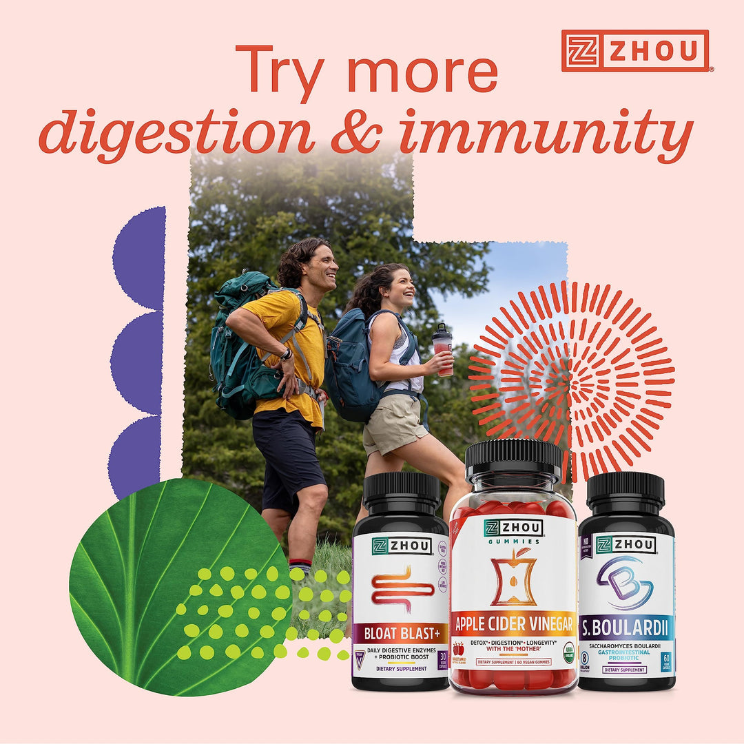 Zhou Gut Guru - Gut Health Gummies for Men and Women, Prebiotic and Probiotic Fiber Supplement for Digestion and Gut Health Support, Gluten Free, Non-GMO - 60 Vegan Gummies