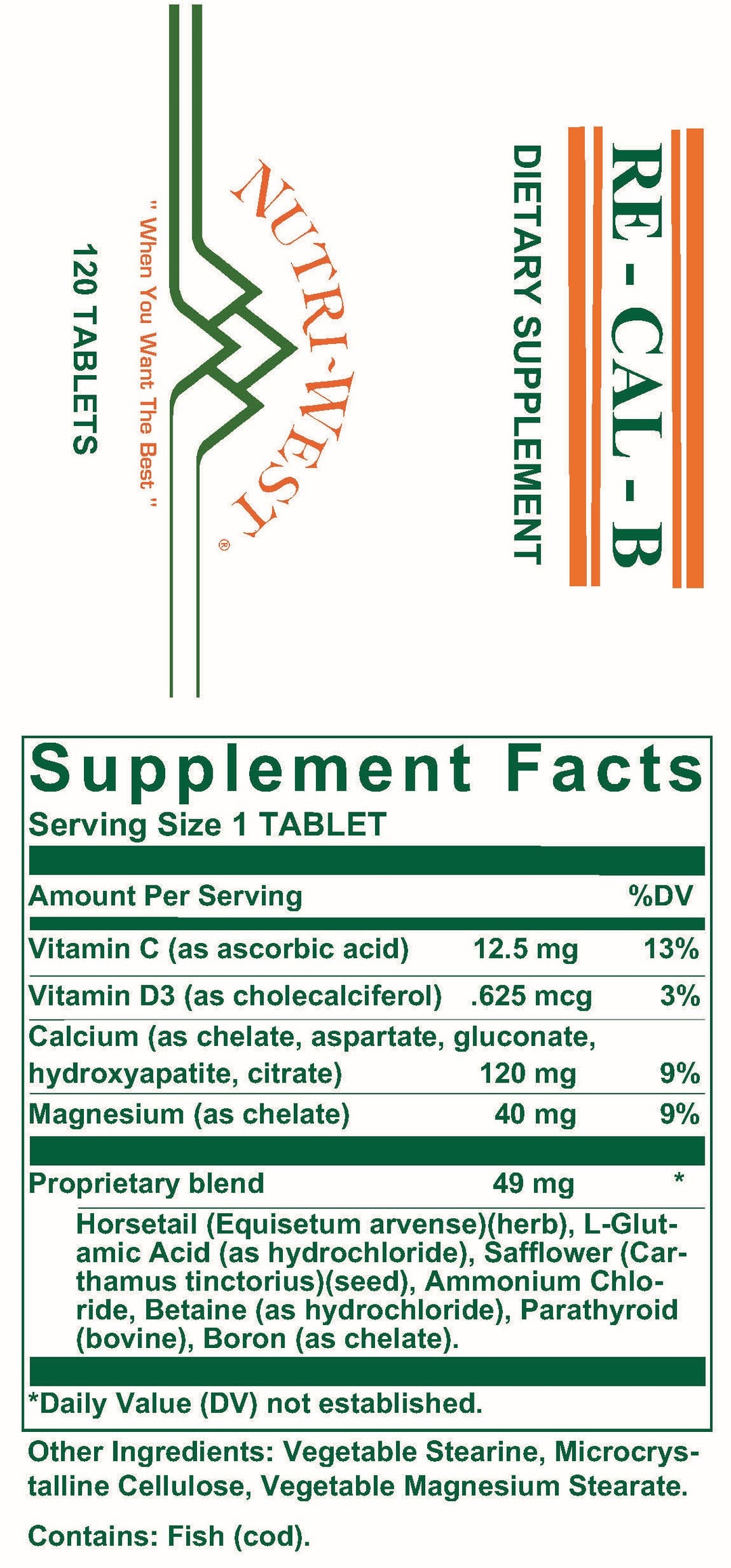Nutri-West - Re-Cal-B - 120 Tablets - Supplement Facts panel