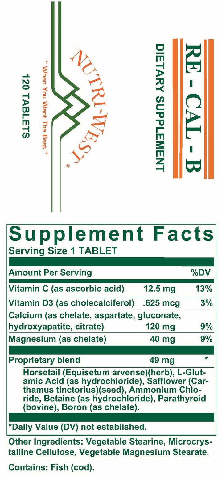 Nutri-West - Re-Cal-B - 120 Tablets - Supplement Facts panel