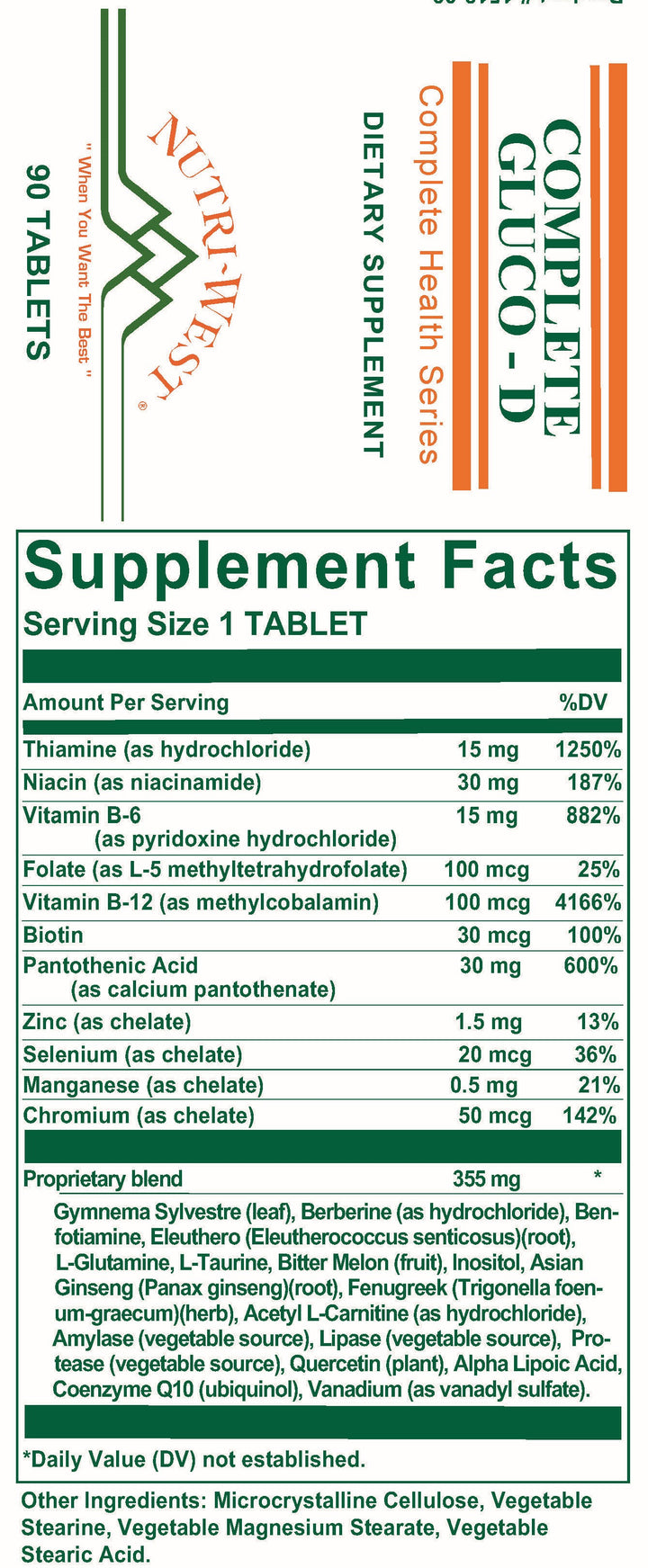Nutri-West - Complete Gluco-D - 90 Tablets - Supplement Facts panel