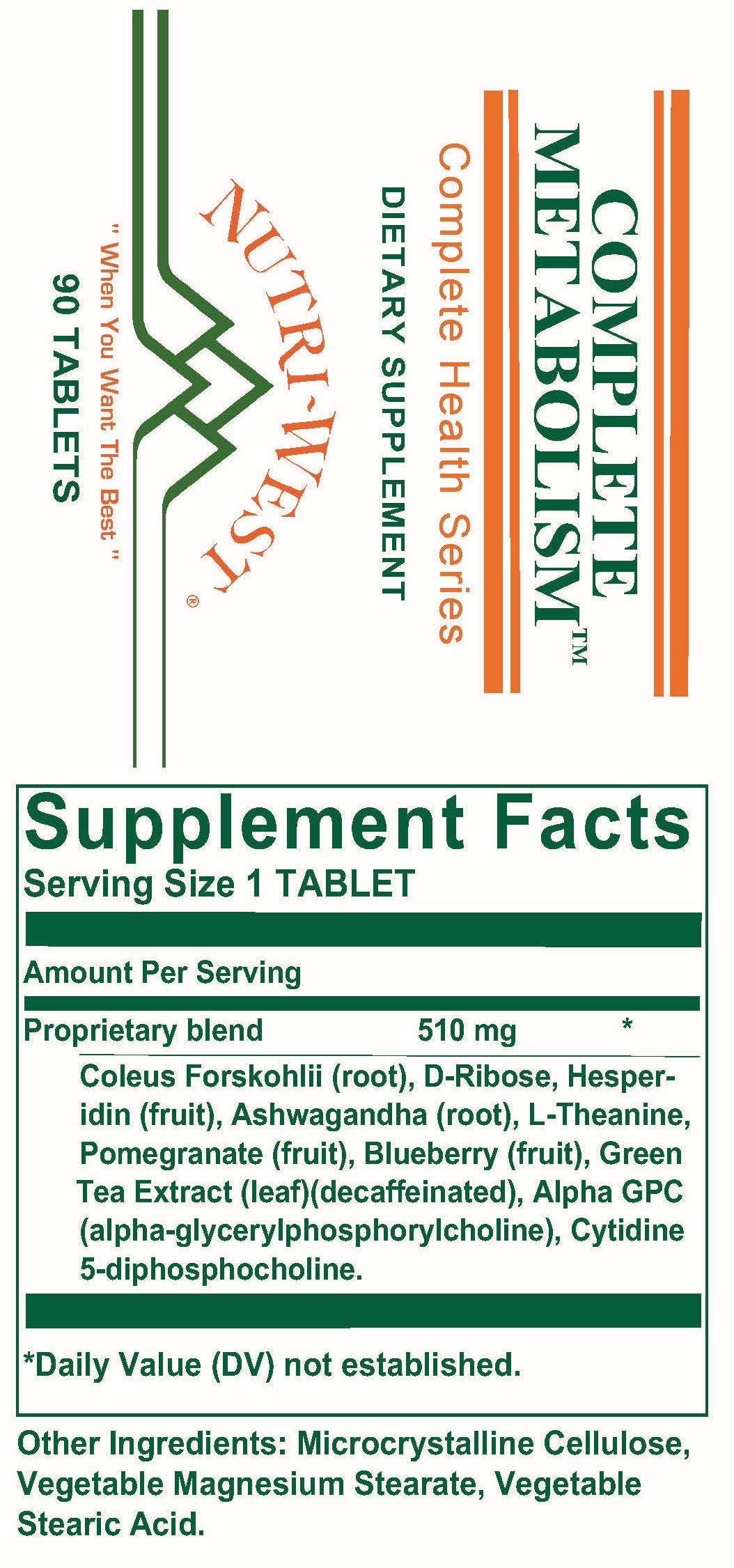 Nutri-West - Complete Metabolism - 90 Tablets - Supplement Facts panel
