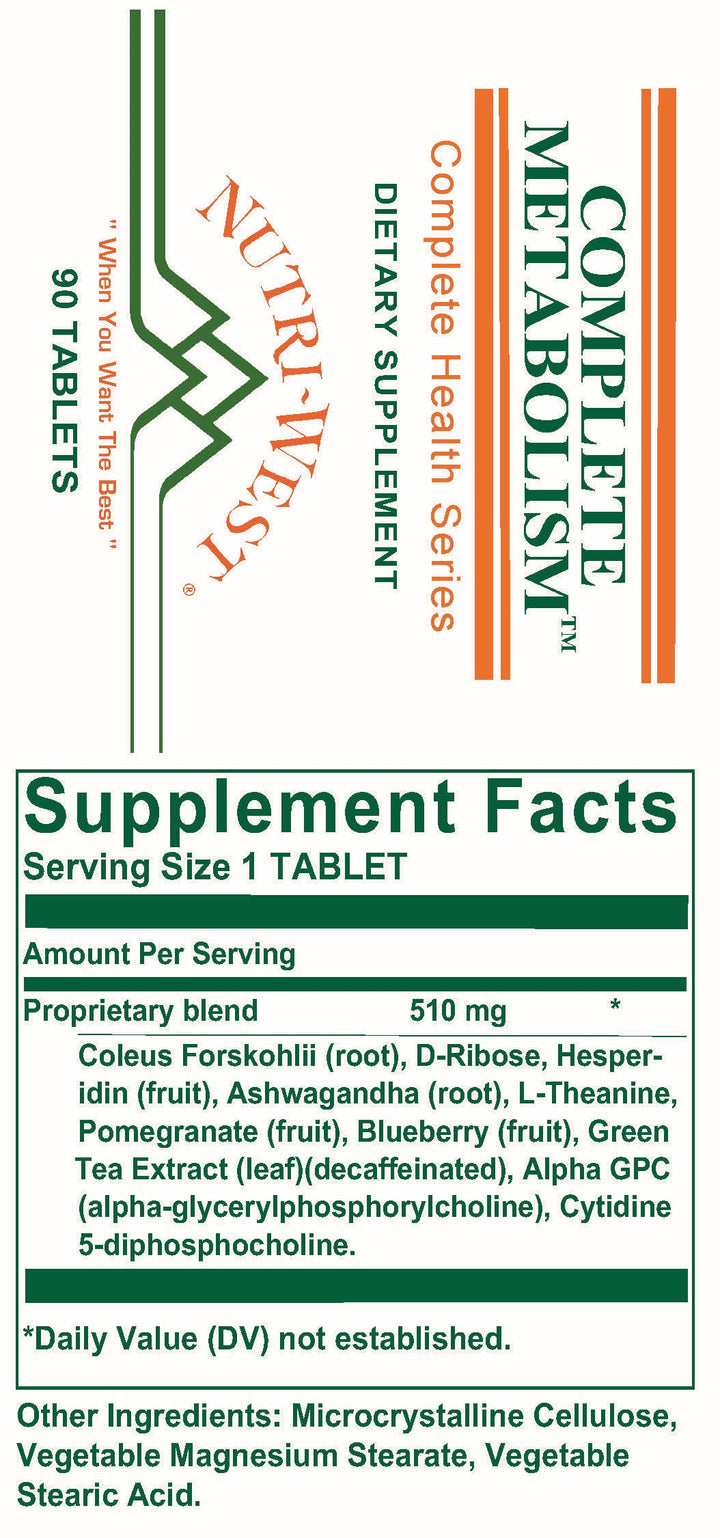 Nutri-West - Complete Metabolism - 90 Tablets - Supplement Facts panel
