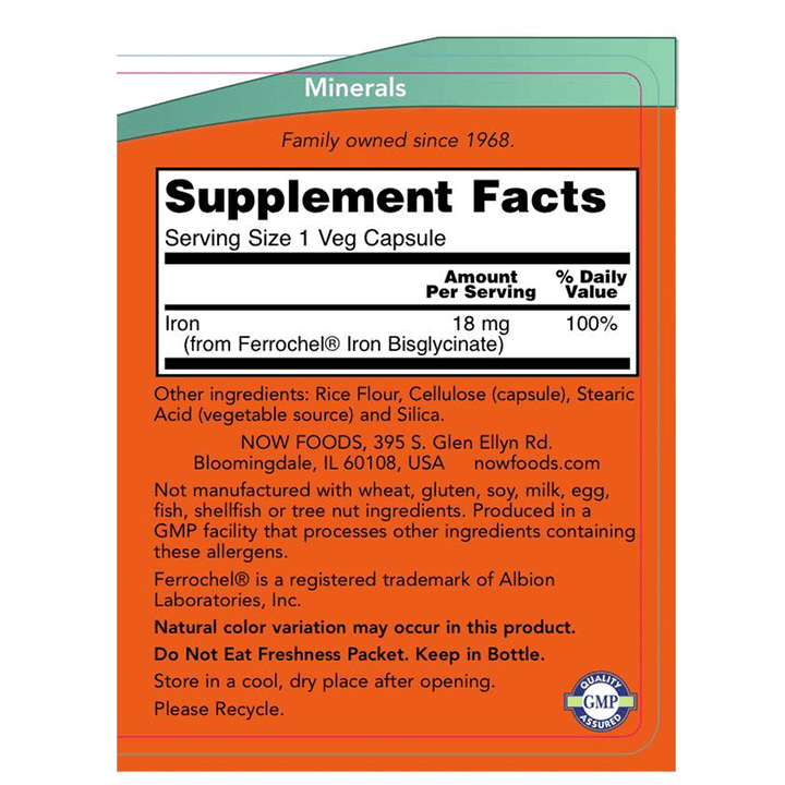Now Foods Iron 18 mg 120 Vcaps - 1443 - 4 Pack