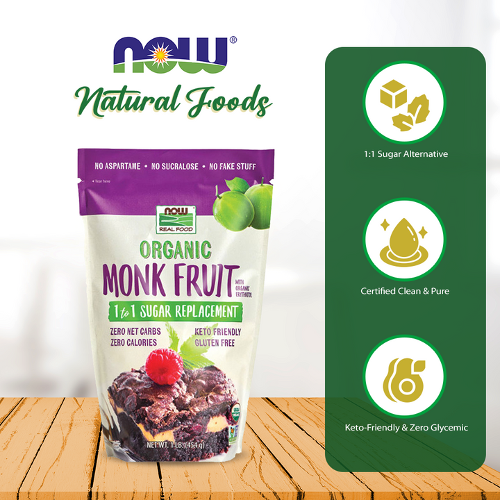 Now Real Food Monk Fruit with Erythritol Organic Powder 1 Pound - 7124
