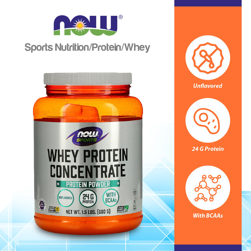 Now Sports Whey Protein Concentrate Unflavored 1.5 Pounds - 2298