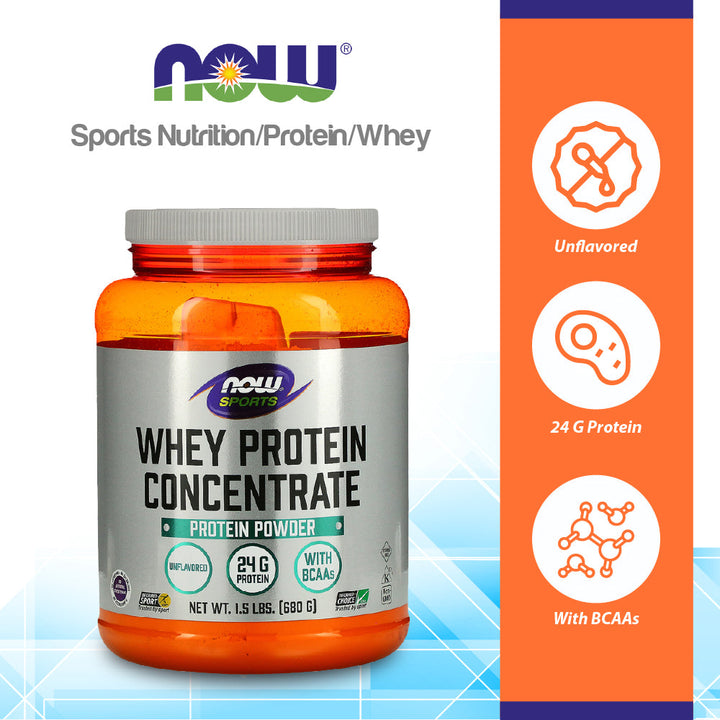Now Sports Whey Protein Concentrate Unflavored 1.5 Pounds - 2298