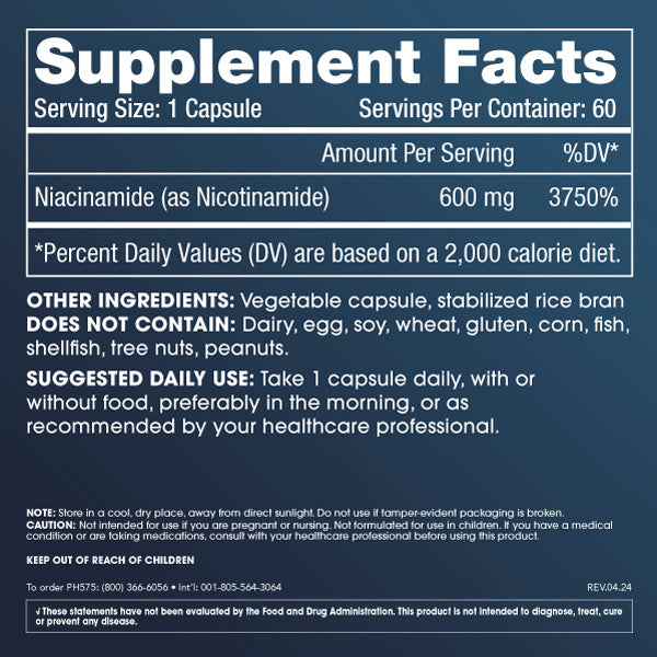 Niacinamide Flush-Free Vitamin B3 by ProHealth - 600 mg, 60 capsules