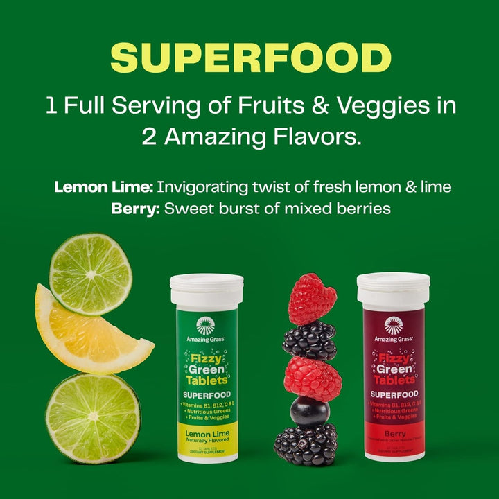 Amazing Grass Fizzy Green Tablets Superfood Lemon Lime: 60 Count (Packaging May Vary) - The Oasis of Health