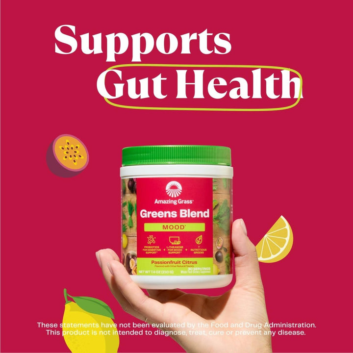 Amazing Grass Greens Blend Mood: Super Greens Powder Smoothie Mix for Mood, Relaxation & Stress Support with Organic Spirulina, Chlorella, Beet Root Powder, Digestive Enzymes & Probiotics, 30 Servings - The Oasis of Health