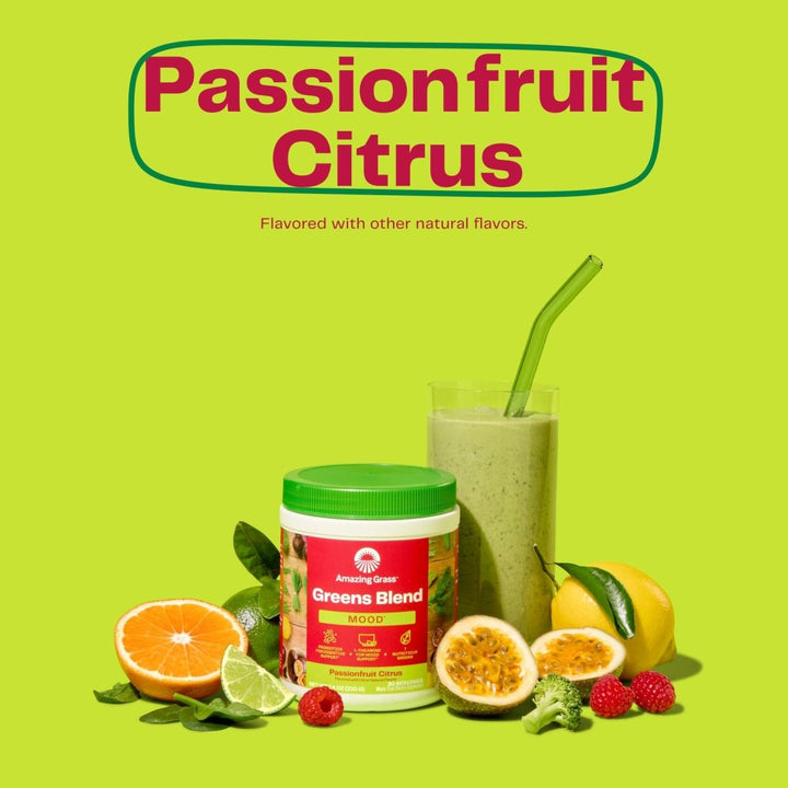 Amazing Grass Greens Blend Mood: Super Greens Powder Smoothie Mix for Mood, Relaxation & Stress Support with Organic Spirulina, Chlorella, Beet Root Powder, Digestive Enzymes & Probiotics, 30 Servings - The Oasis of Health