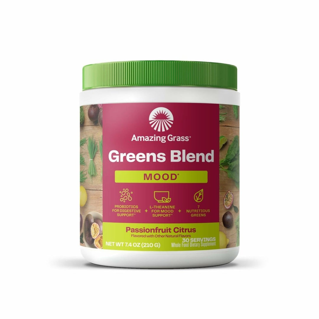 Amazing Grass Greens Blend Mood: Super Greens Powder Smoothie Mix for Mood, Relaxation & Stress Support with Organic Spirulina, Chlorella, Beet Root Powder, Digestive Enzymes & Probiotics, 30 Servings - The Oasis of Health