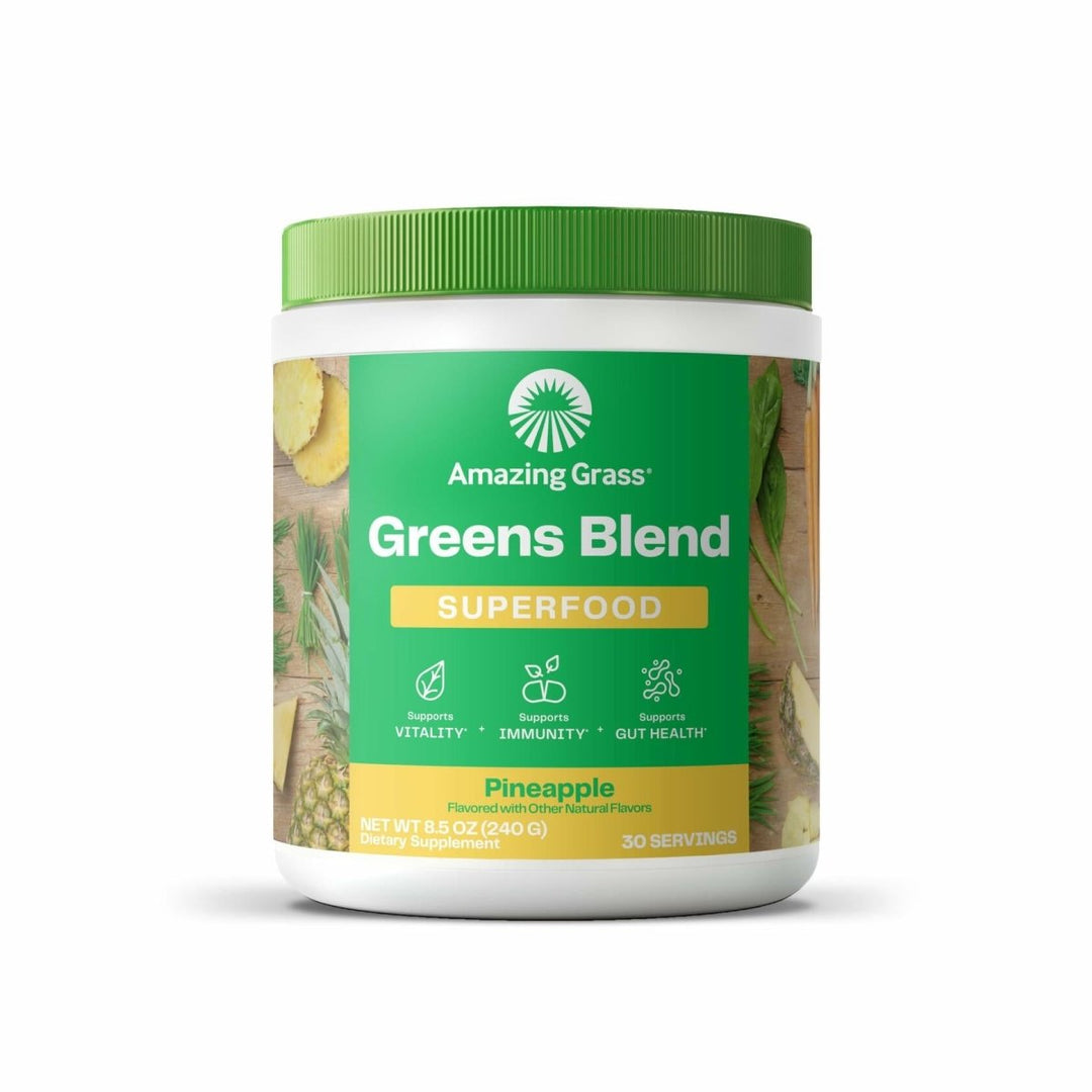 Amazing Grass Greens Blend Superfood: Greens Powder Mix for Vitality, with Organic Spirulina, Chlorella, Beet Root Powder, Digestive Enzymes & Probiotics, Pineapple, 30 Servings (Packaging May Vary) - The Oasis of Health
