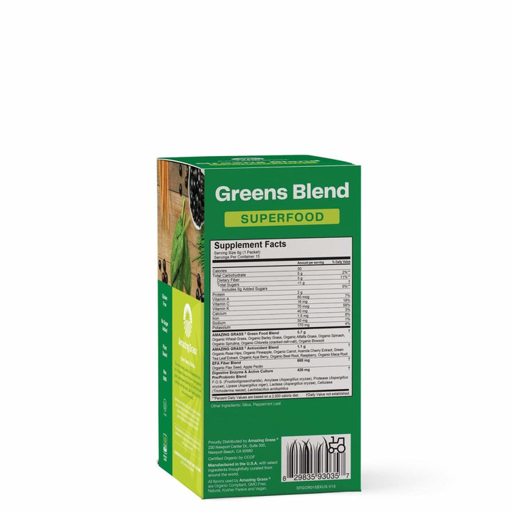 Amazing Grass Greens Blend Superfood: Super Greens Powder Smoothie Mix with Spirulina, Chlorella, Beet Root Powder, Digestive Enzymes, Prebiotics & Probiotics, Original, 15 Servings (Packaging May Vary) - The Oasis of Health