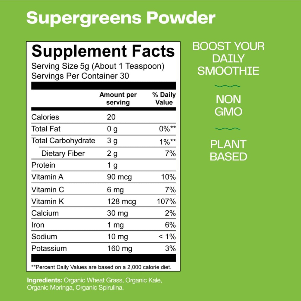 Amazing Grass Organic Supergreens Powder 30 Servings 150 Grams - The Oasis of Health