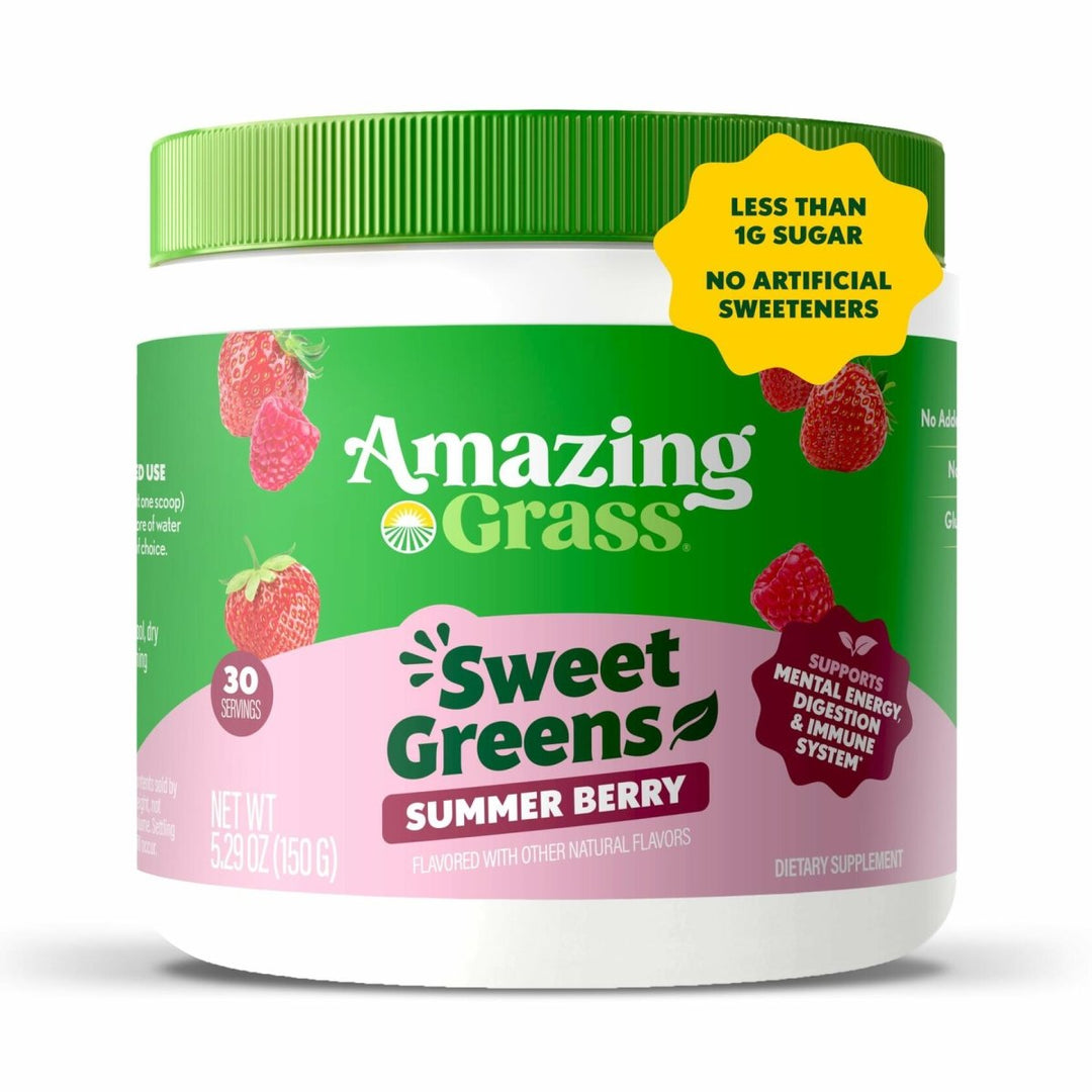 Amazing Grass Sweet Greens and Superfoods Powder for Digestive Health, Greens Powder, Digestive Enzymes, Probiotics, Spirulina, Chlorella, Summer Berry, 30 Servings - The Oasis of Health