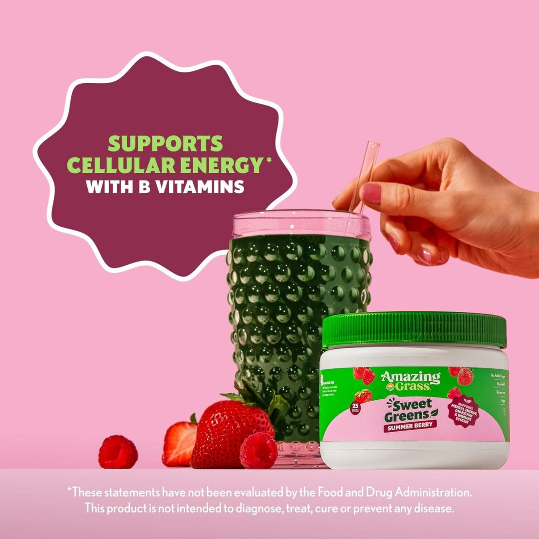 Amazing Grass Sweet Greens and Superfoods Powder for Digestive Health, Greens Powder, Digestive Enzymes, Probiotics, Spirulina, Chlorella, Summer Berry, 30 Servings - The Oasis of Health