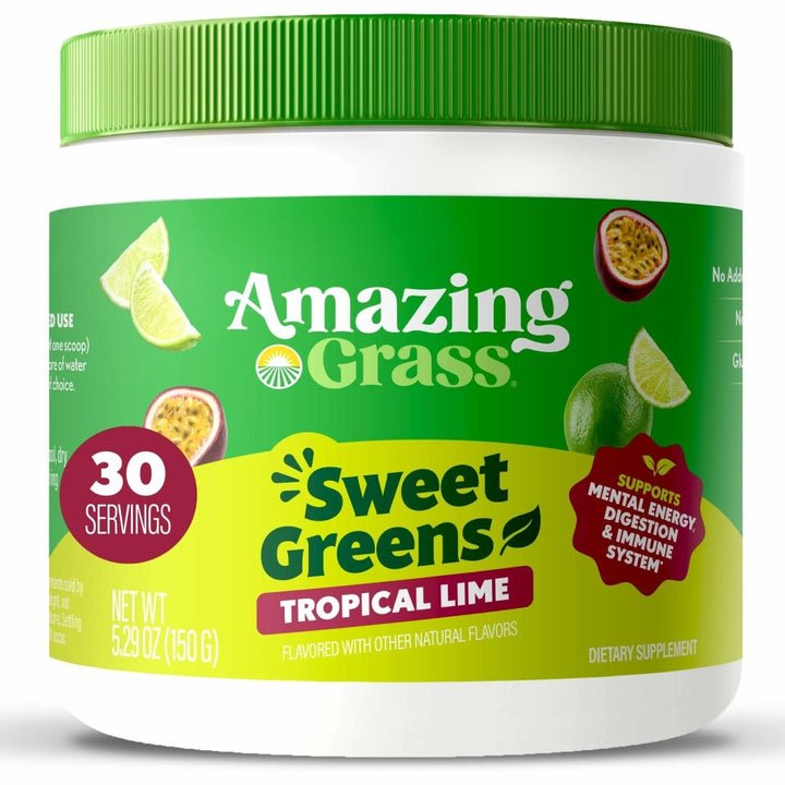 Amazing Grass Sweet Greens and Superfoods Powder for Digestive Health, Greens Powder, Digestive Enzymes, Probiotics, Spirulina, Chlorella, Tropical Lime, 30 Servings - The Oasis of Health